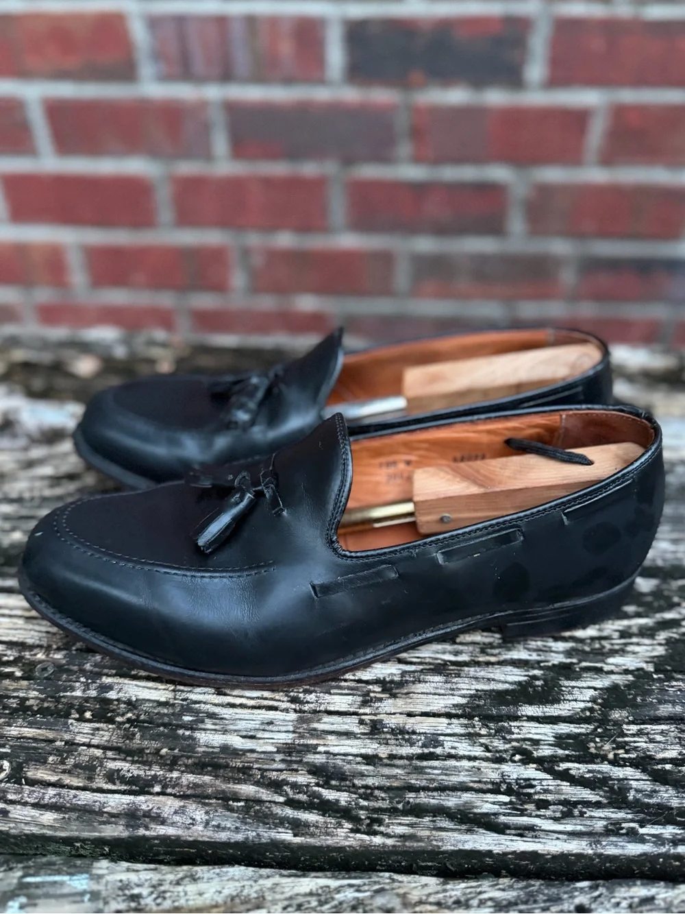 Lands' End Sz 10.5W Black Leather Tassel Slip-On Dress Loafers Made in USA X1